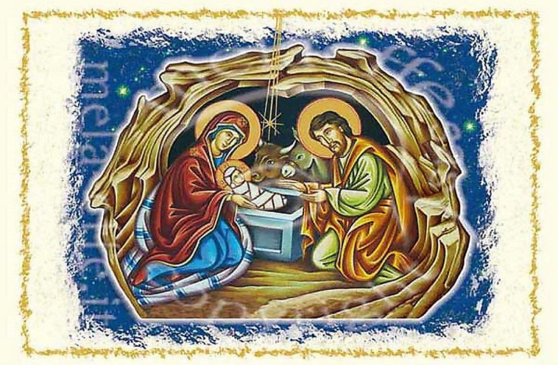 Carte de voeux de Noël naissance de Jésus horizontal
