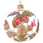 Decoration boule verre motif rouge or relief 80 mm