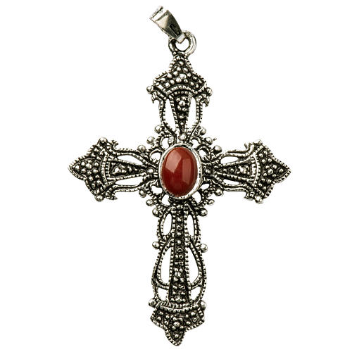 croix argent bruni et corail