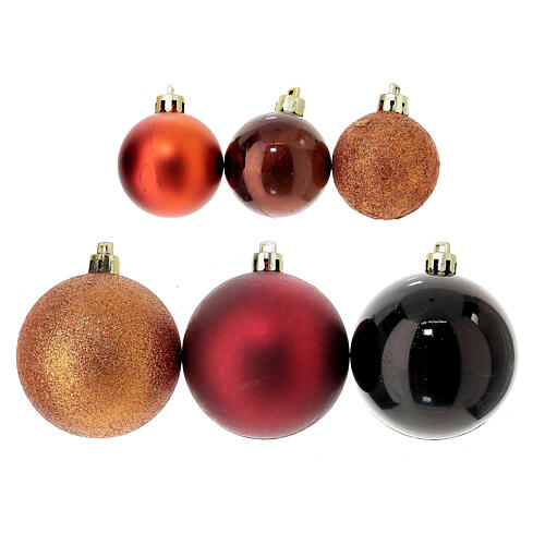 set decorations 38 boules rouge orange et marron 60 mm sapin de noel durable