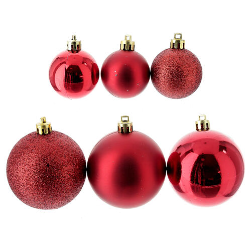 set pour sapin de noel 38 boules plastique recycle rouge 60 mm