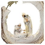 nativite stylisee sur tronc avec comete resine 20 cm